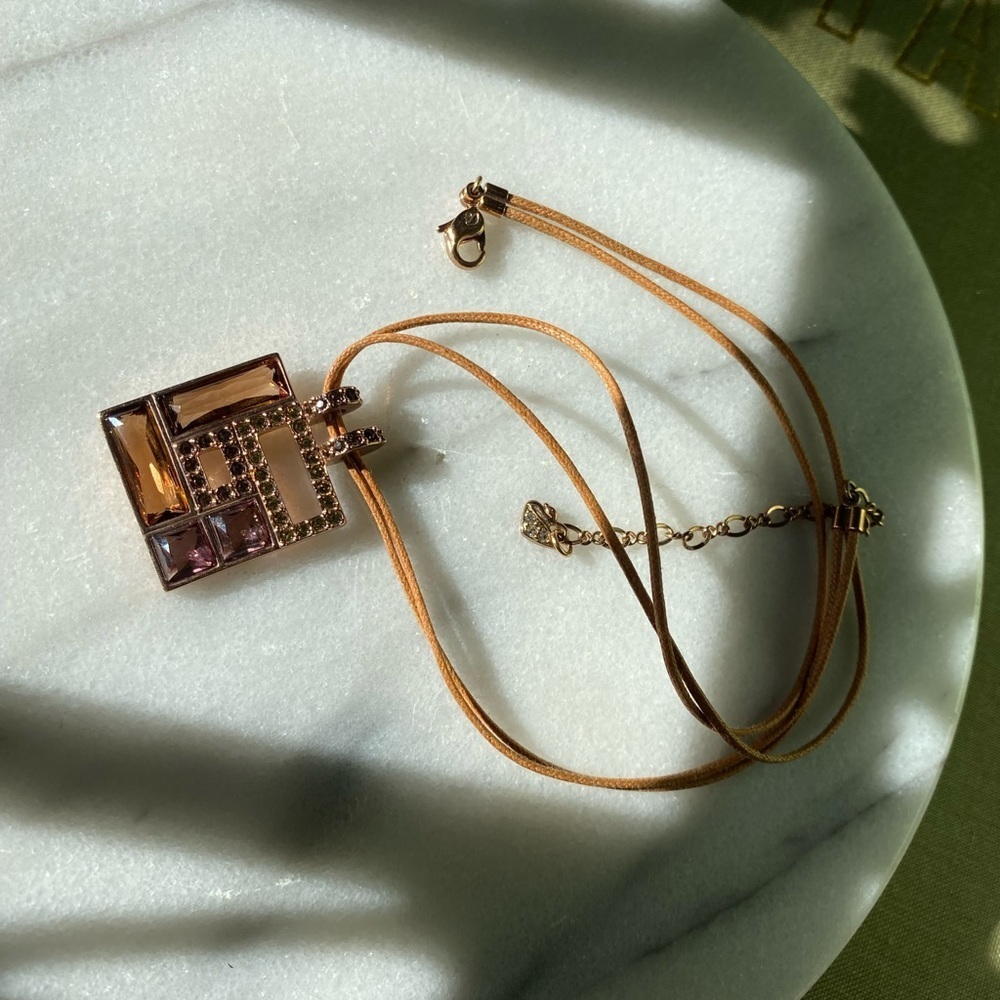 Swarovski rose gold tone multicolor geometric crystal necklace